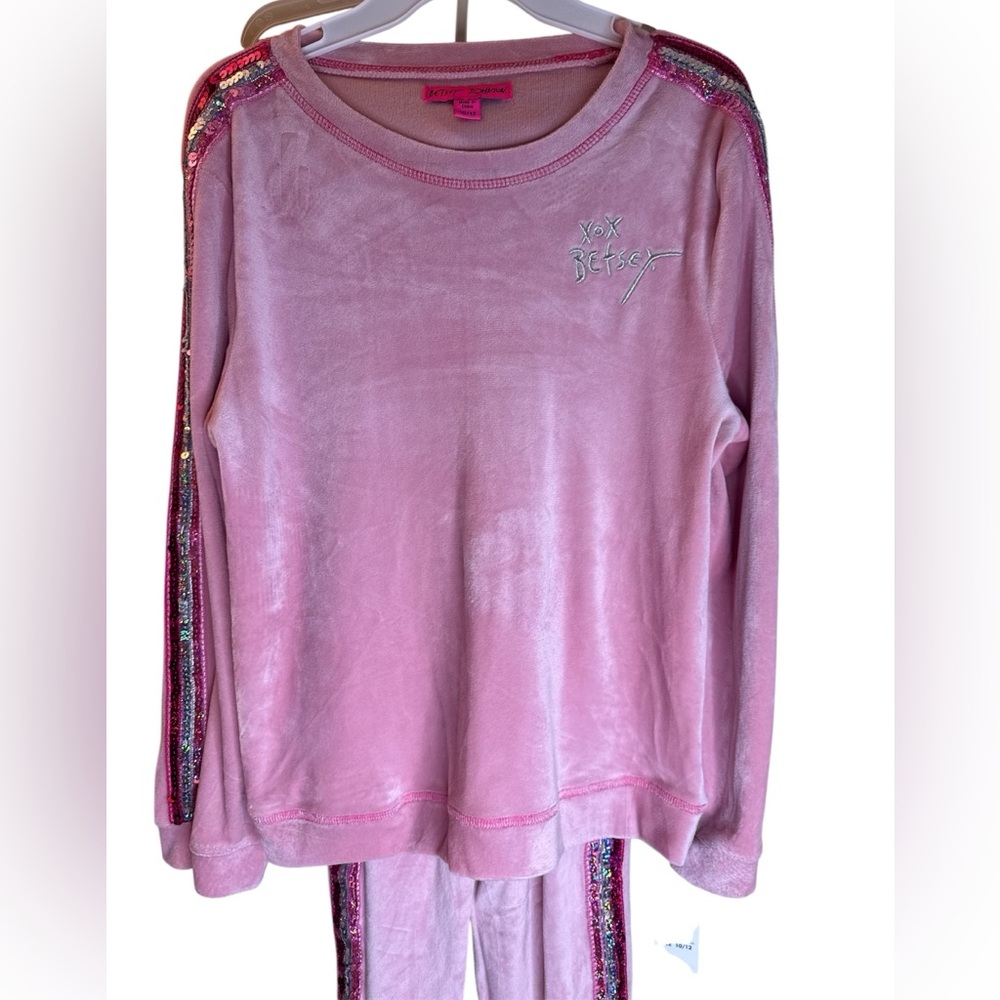 Betsey Johnson Pink velour Set Soft Knit Long Sleeve 10/12 - Picture 2 of 5